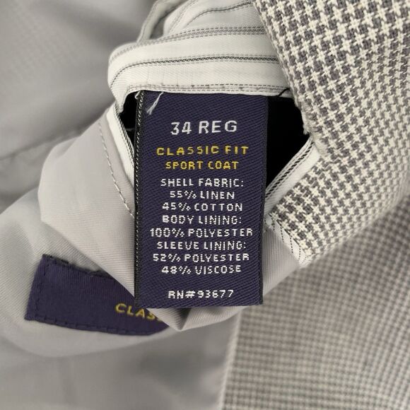 NWT Stafford Sport Coat Men 34R Gray Houndstooth Linen Cotton Blazer Jacket Work - Picture 8 of 13
